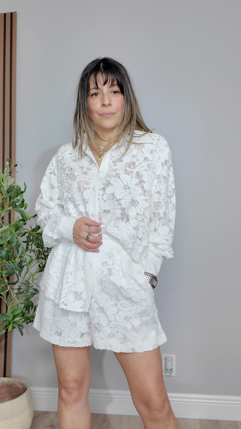 White Floral Lace Matching Set - 33649