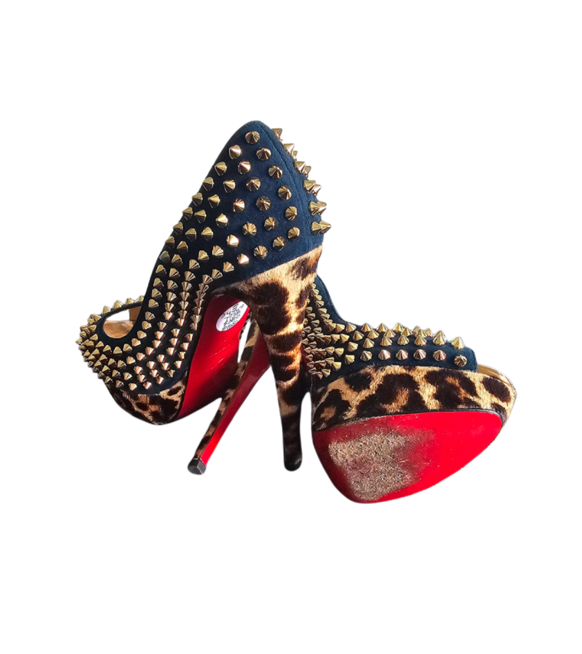 Christian Louboutin Lady Peep Spikes Leopard-Print Pumps - 34567