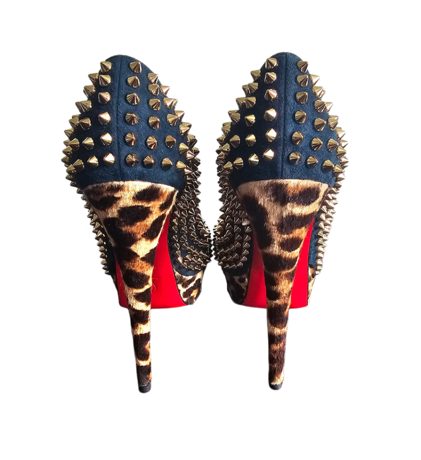 Christian Louboutin Lady Peep Spikes Leopard-Print Pumps - 34567