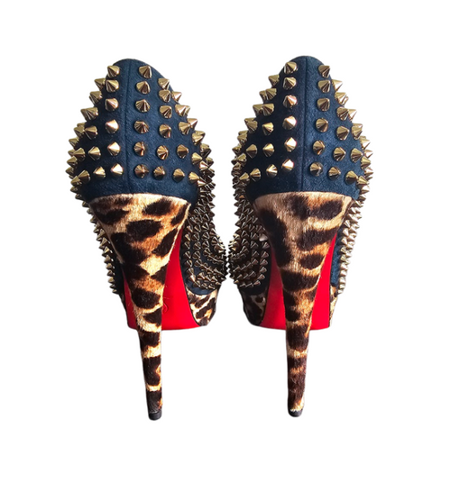 Christian Louboutin Lady Peep Spikes Leopard-Print Pumps - 34567