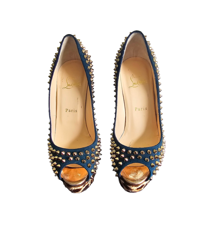 Christian Louboutin Lady Peep Spikes Leopard-Print Pumps - 34567
