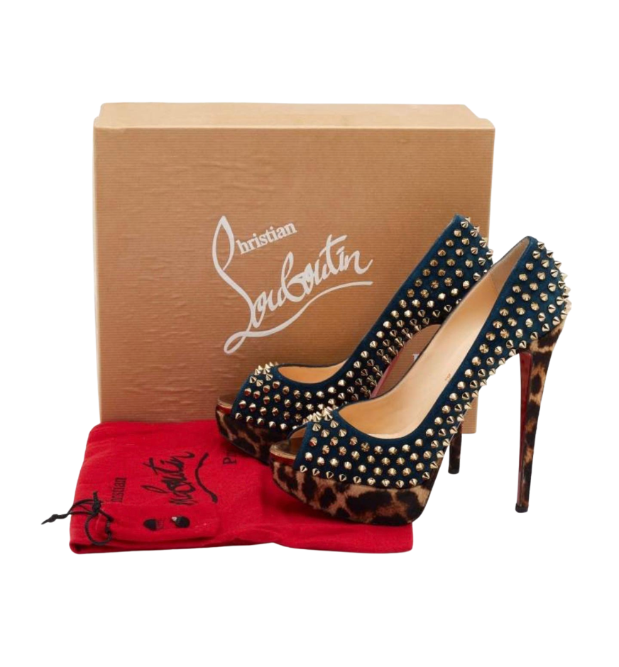 Christian Louboutin Lady Peep Spikes Leopard-Print Pumps - 34567