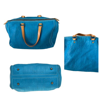 Carolina Herrera Turquoise Embossed Leather Tote Bag - 30721