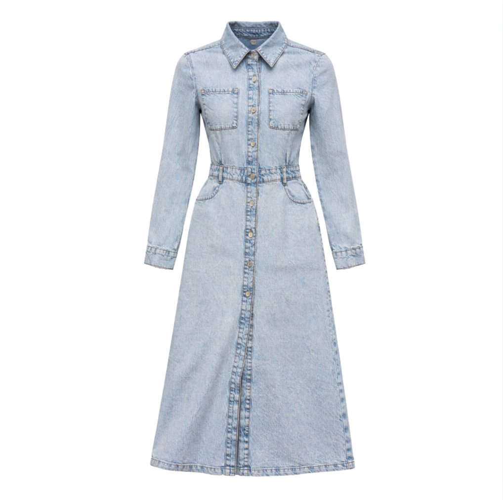 Light Wash Denim Shirt Dress - 30760