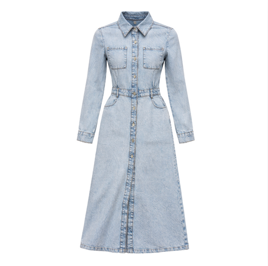 Light Wash Denim Shirt Dress - 30760