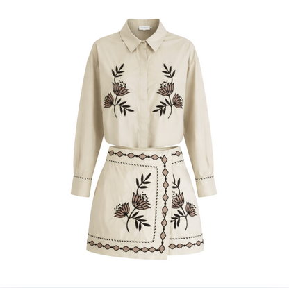 Two-Piece Embroidered Set – Blouse &amp; Mini Skirt - 30238