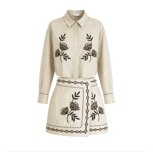 Two-Piece Embroidered Set – Blouse &amp; Mini Skirt - 30238