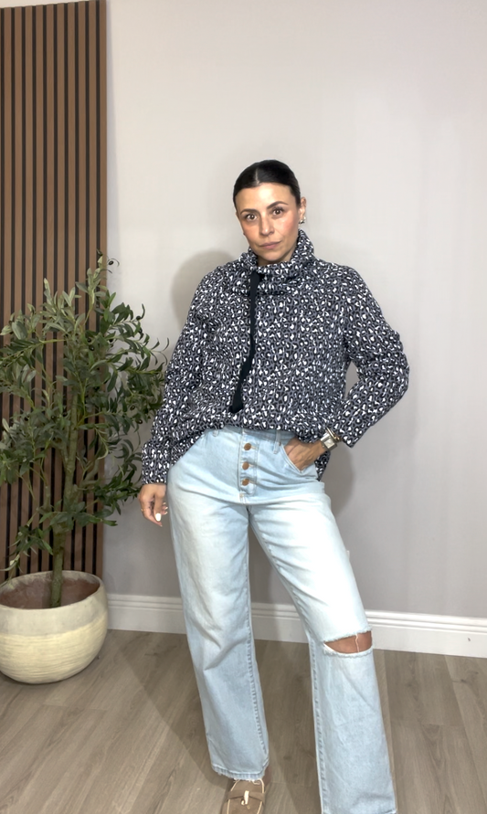 Printed High-Neck Long Sleeve Sweater - 33211