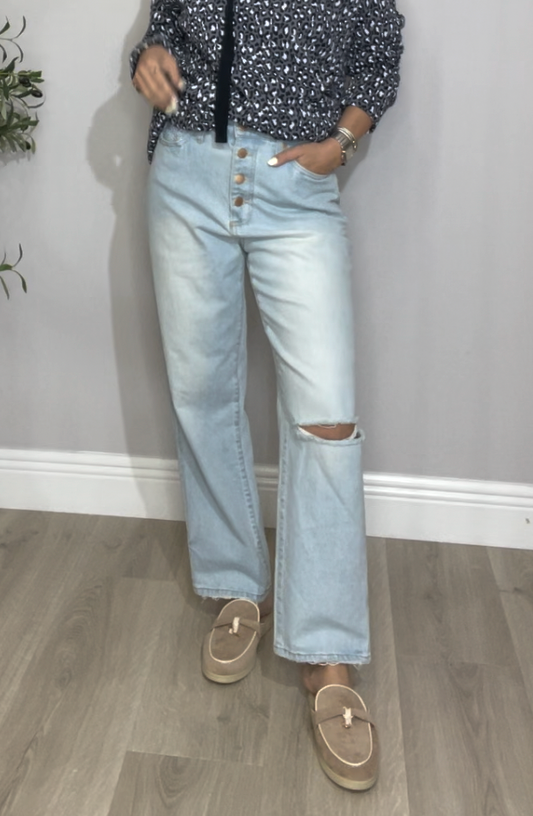 Light Wash High-Waisted Straight Leg Jeans – 33244