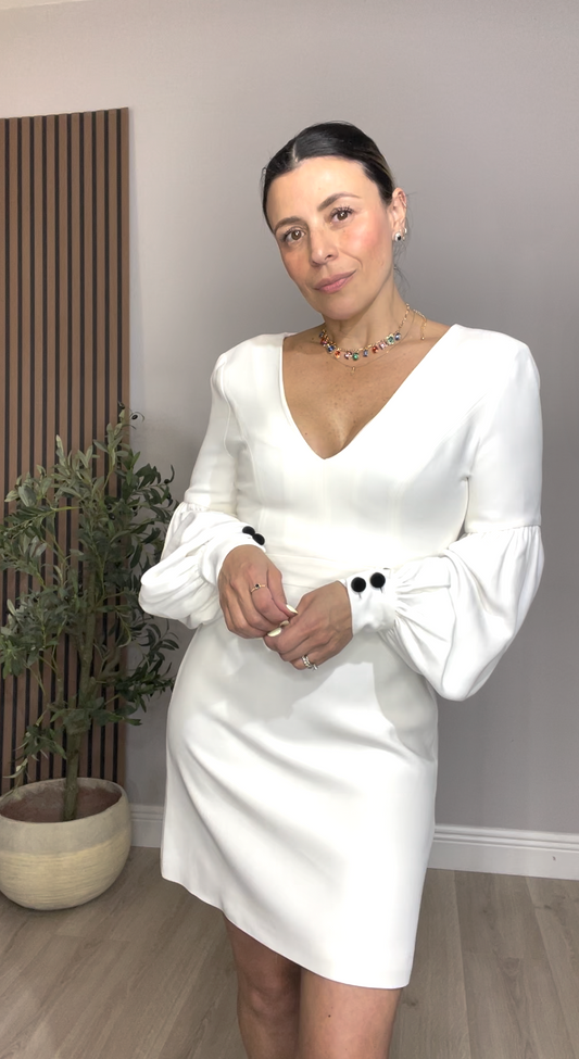 White Puff Sleeve Mini Dress - 33208