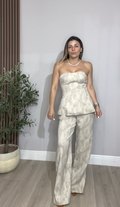 Strapless Textured Two-Piece Set – Taupe & Ivory -  33445
