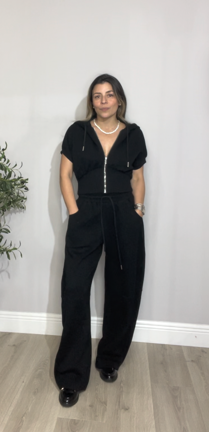 Zip-Up Hoodie Two-Piece Set – Black & Gray - 33440 - 33447