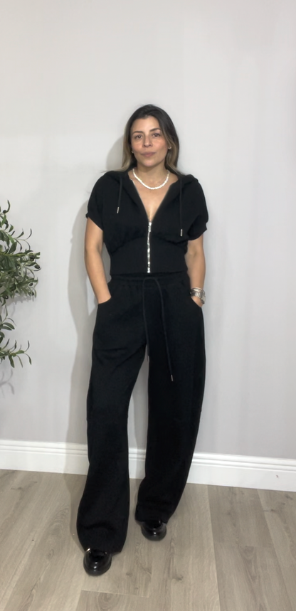 Zip-Up Hoodie Two-Piece Set – Black & Gray - 33440 - 33447