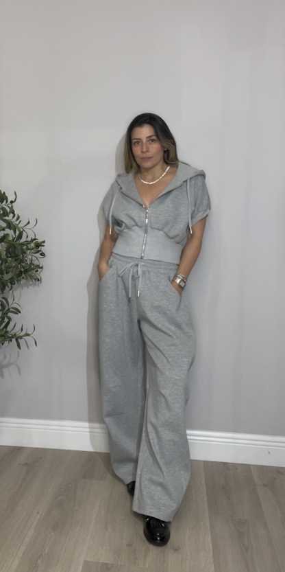 Zip-Up Hoodie Two-Piece Set – Black & Gray - 33440 - 33447