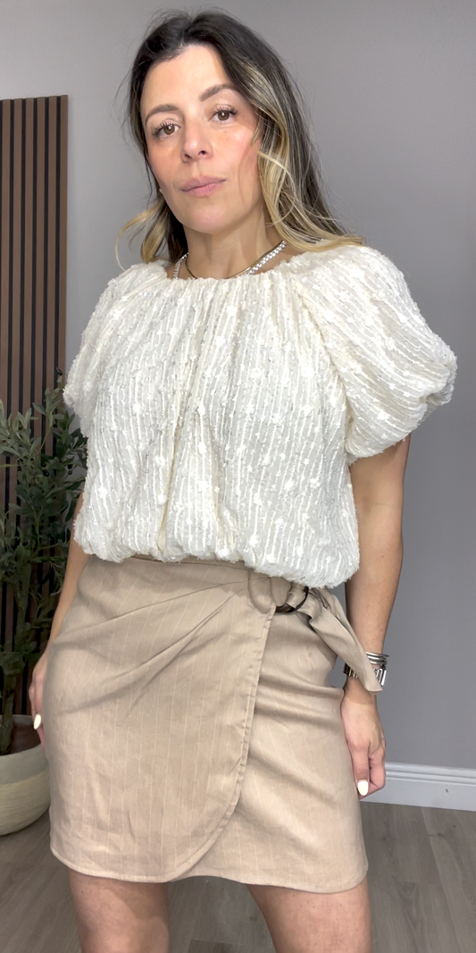 Beige Wrap Mini Skirt with Side Tie - 33335