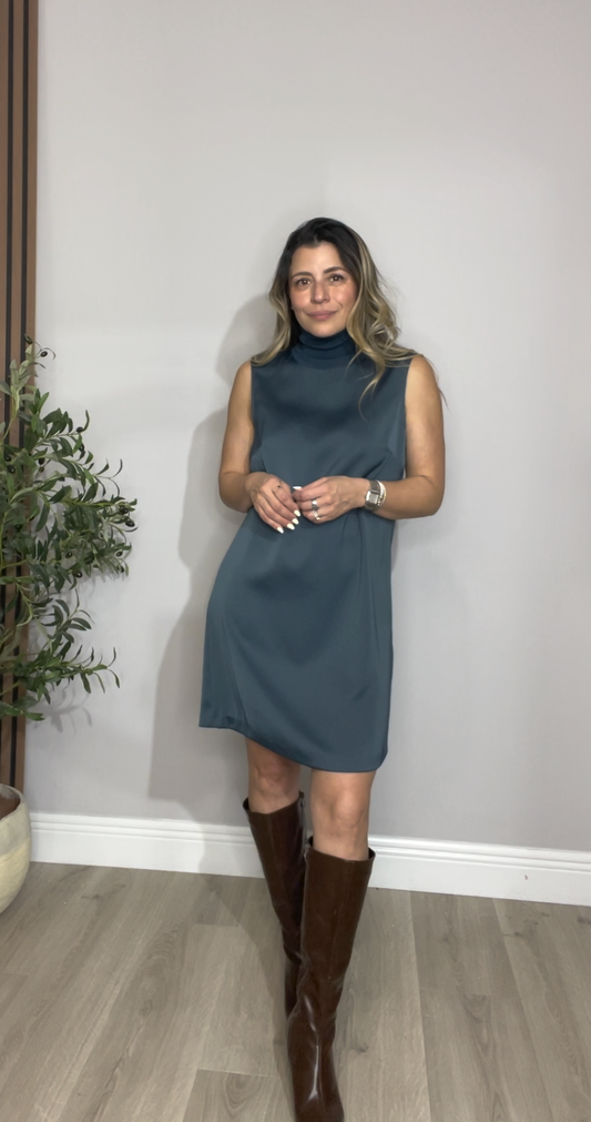 Club Monaco Teal Sleeveless Turtleneck Mini Dress - 33293