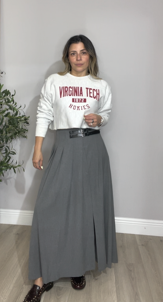 Charcoal High-Waist Pleated Maxi Skirt - 33410