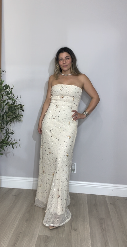 Peppermayo Ivory Strapless Sequin Maxi Dress - 33066