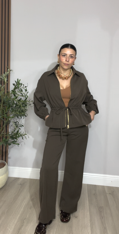 Chocolate Brown Two-Piece Set with Adjustable Jacket - 32935