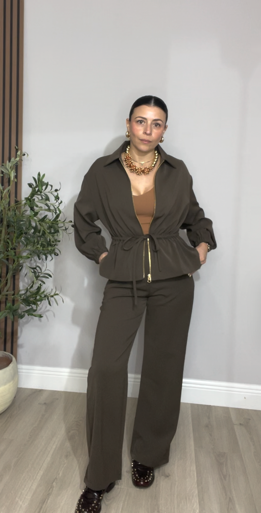 Chocolate Brown Two-Piece Set with Adjustable Jacket - 32935
