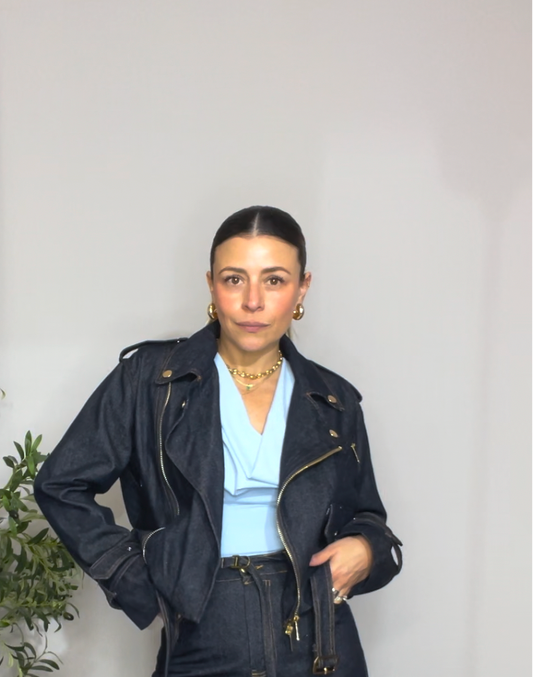 Modern Indigo Denim Moto Jacket  -  32936