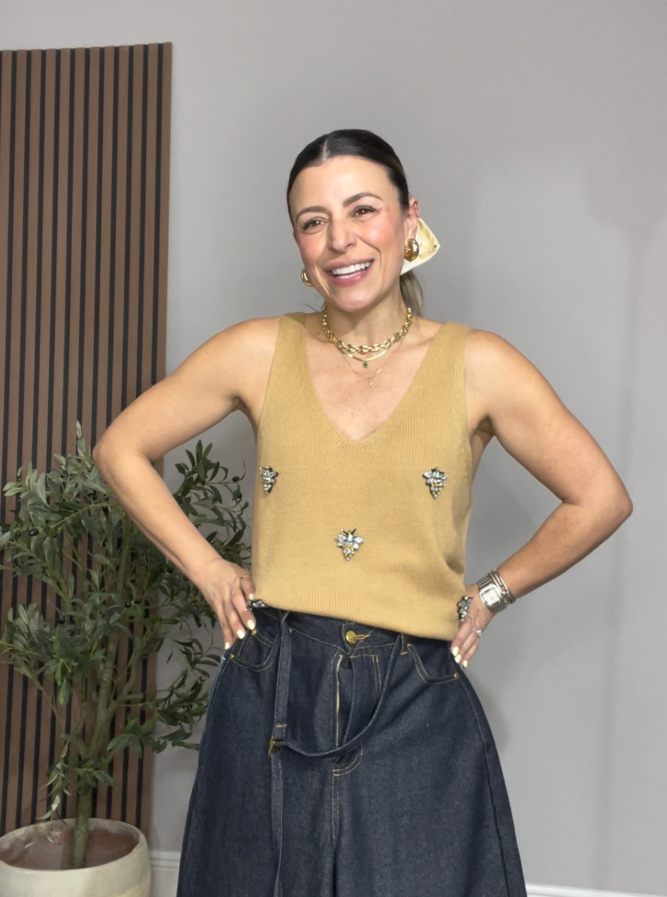 Embellished Knit Sleeveless Top - 33285