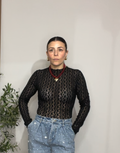 Black Sheer Lace Long Sleeve Top - 32175