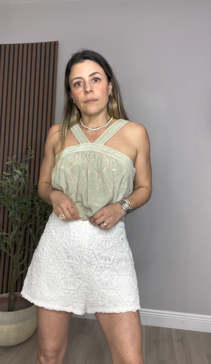 White Crochet High-Waist Shorts - 33182