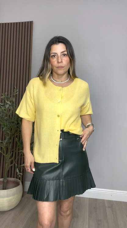 Yellow Short-Sleeve Button-Up Top - 33053