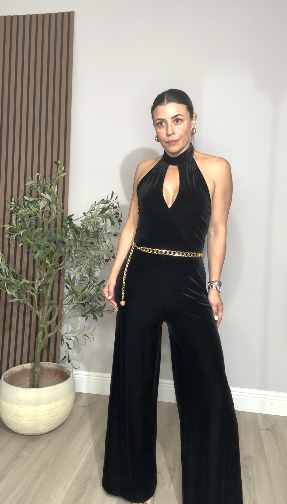 Black Velvet Jumpsuit - 33306