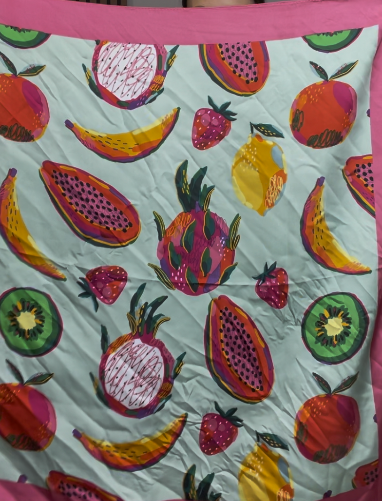 Tropical Fruit Print Square Scarf - 33550