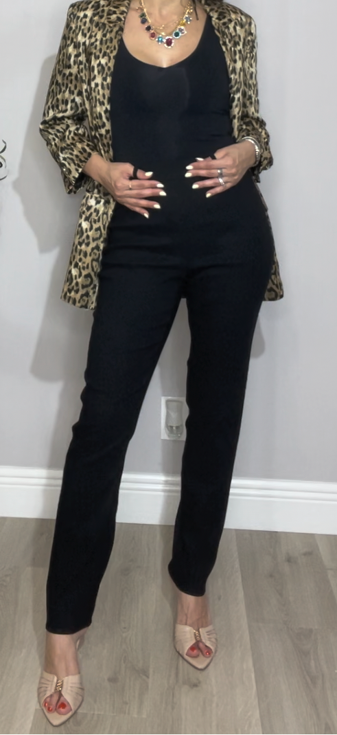 Elegant Textured Black Straight-Leg Pants - 31750