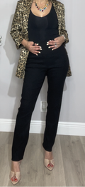 Elegant Textured Black Straight-Leg Pants - 31750