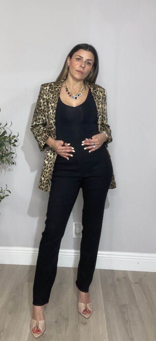 Elegant Textured Black Straight-Leg Pants - 31750