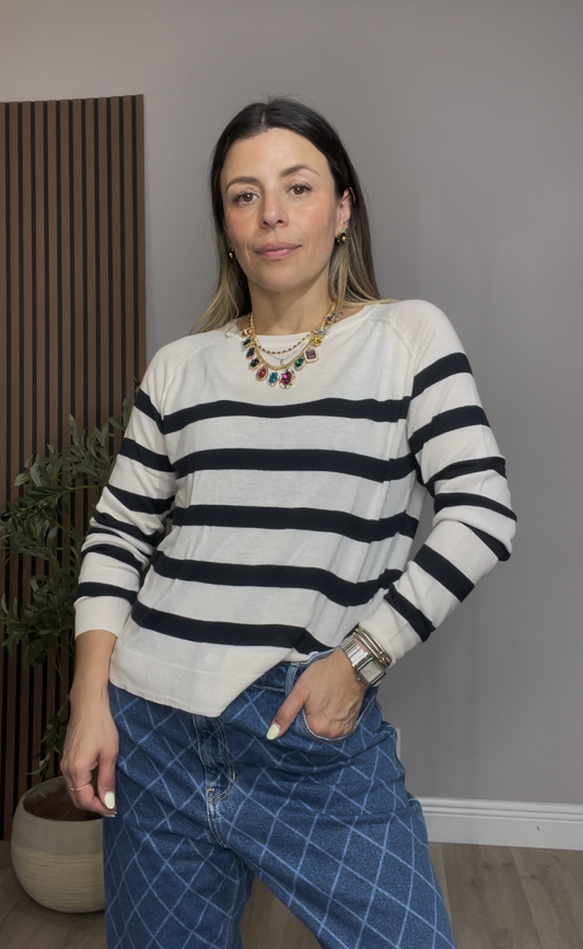 Classic Cream & Navy Stripe Sweater - 33504