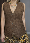 Brown Embroidered Button-Front Vest - 33497