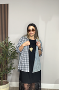 Oversized Denim & Plaid Mix Jacket - 33667
