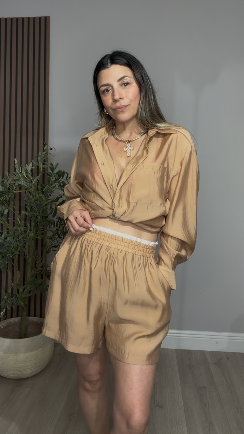 Silky Relaxed Shirt & Shorts Set - 33659 - 33660