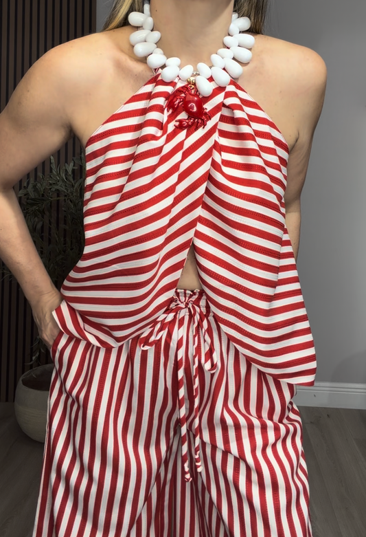 Red & White Statement Striped Set - 33648