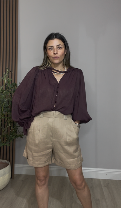 Neutral Tailored Linen Shorts - 33347