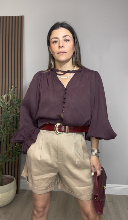 Neutral Tailored Linen Shorts - 33347