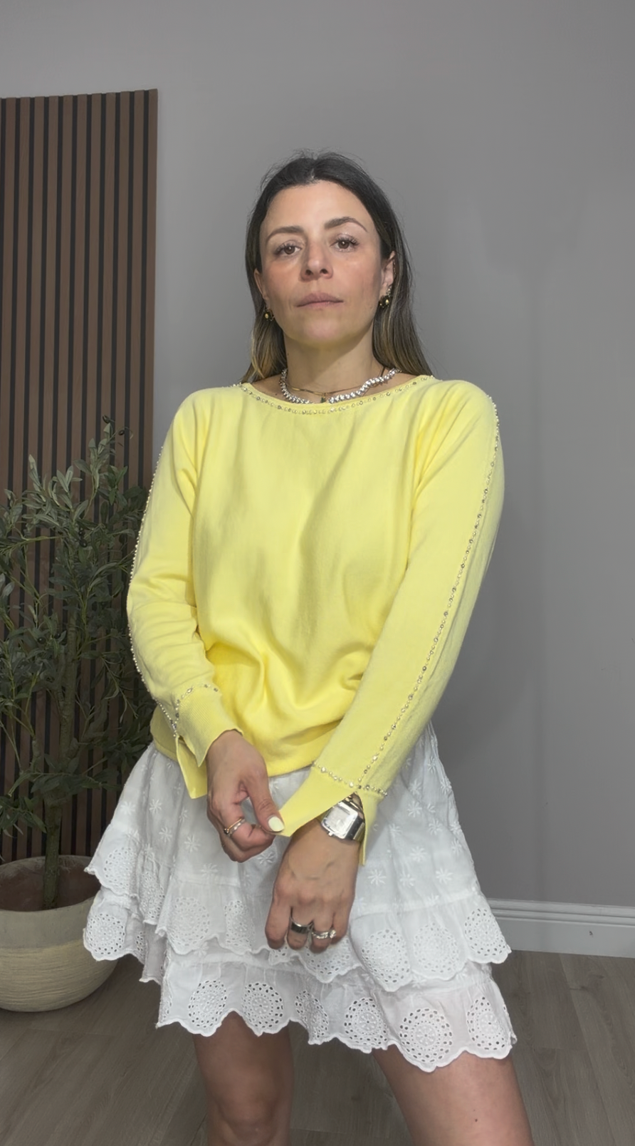 Embellished Yellow Sweater- 33605