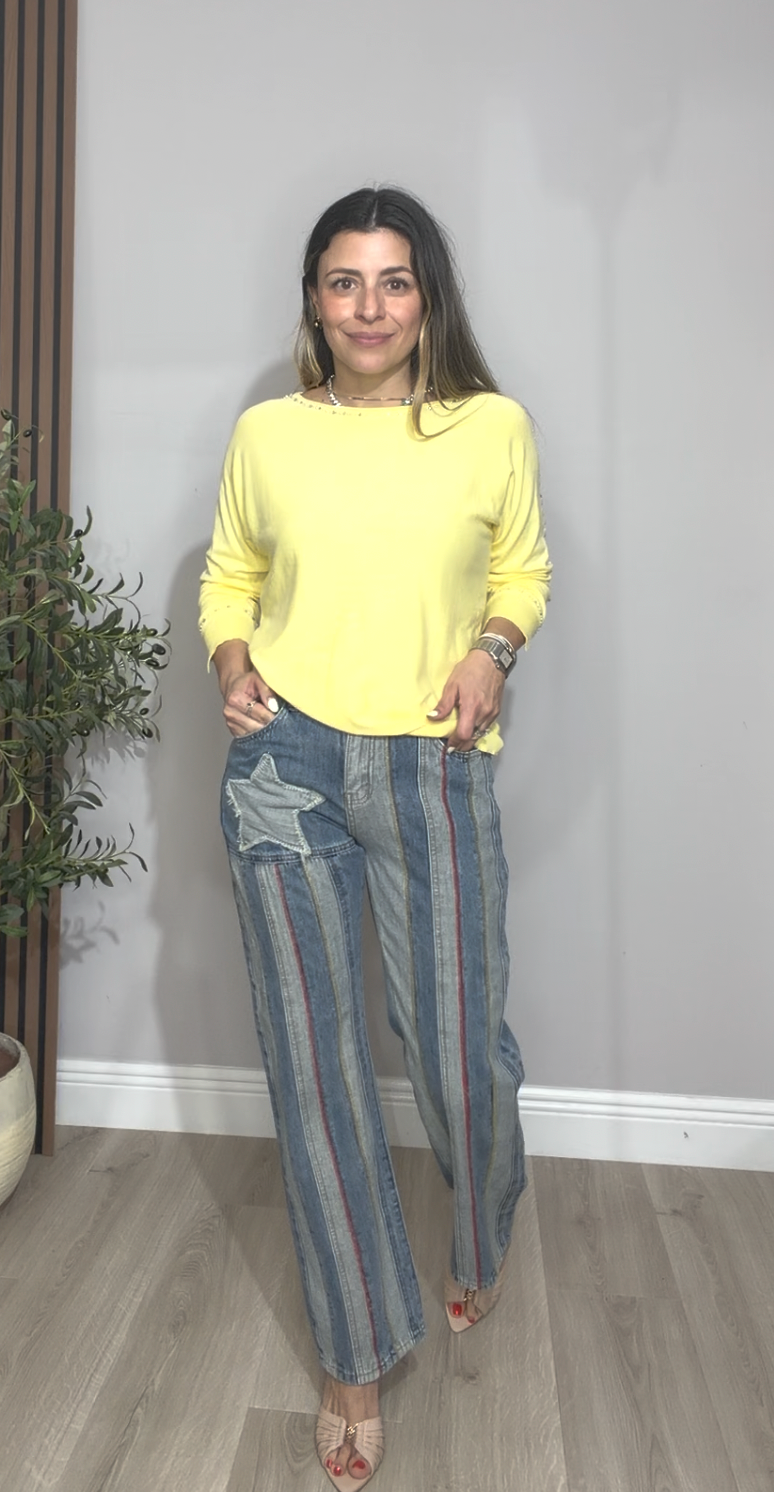 Vintage Star Striped Wide-Leg Jeans - 33620