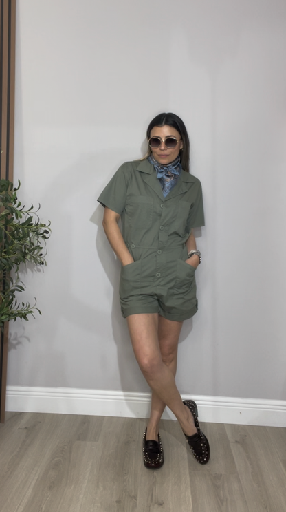 Utility Chic Olive Romper - 33346