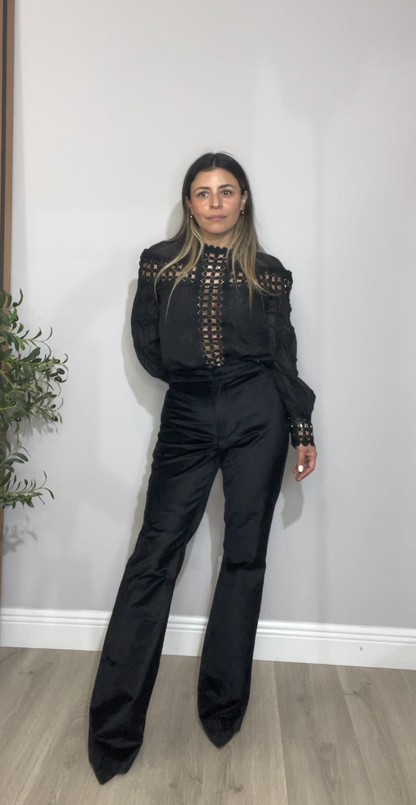 Elegant High-Waisted Black Satin Pants - 33510