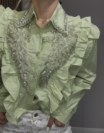 Embellished Ruffle Statement Shirt - 33405 - 33407