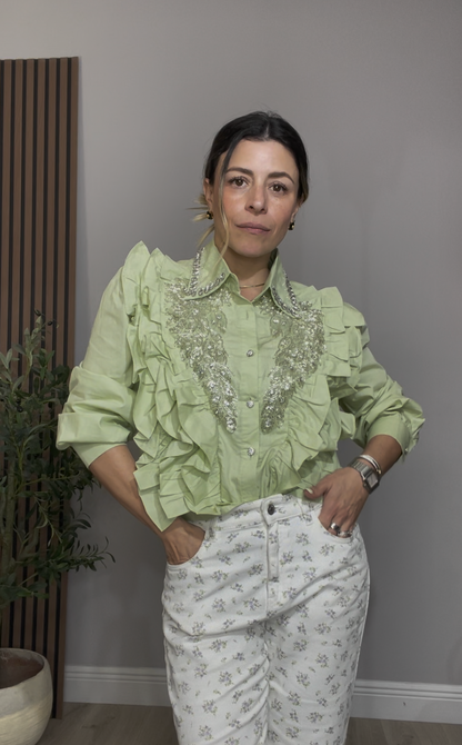Embellished Ruffle Statement Shirt - 33405 - 33407