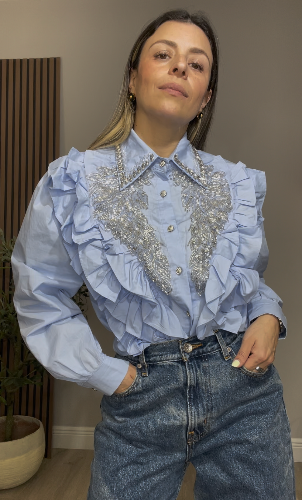 Embellished Ruffle Statement Shirt - 33405 - 33407