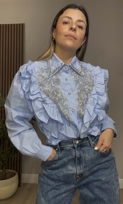 Embellished Ruffle Statement Shirt - 33405 - 33407