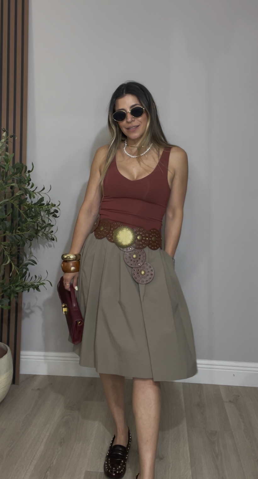 High-Waisted A-Line Midi Skirt - 33608